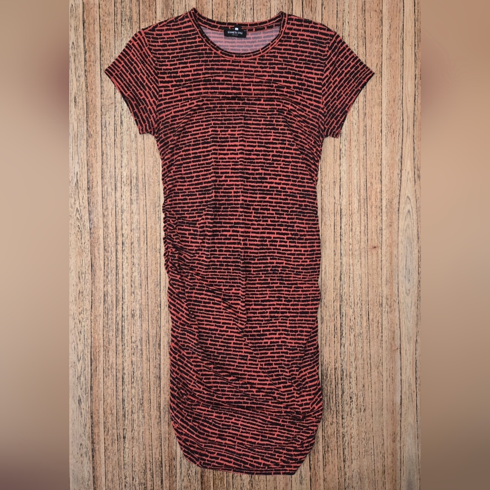 Kenneth Cole Red and Black Brick Pattern Dress